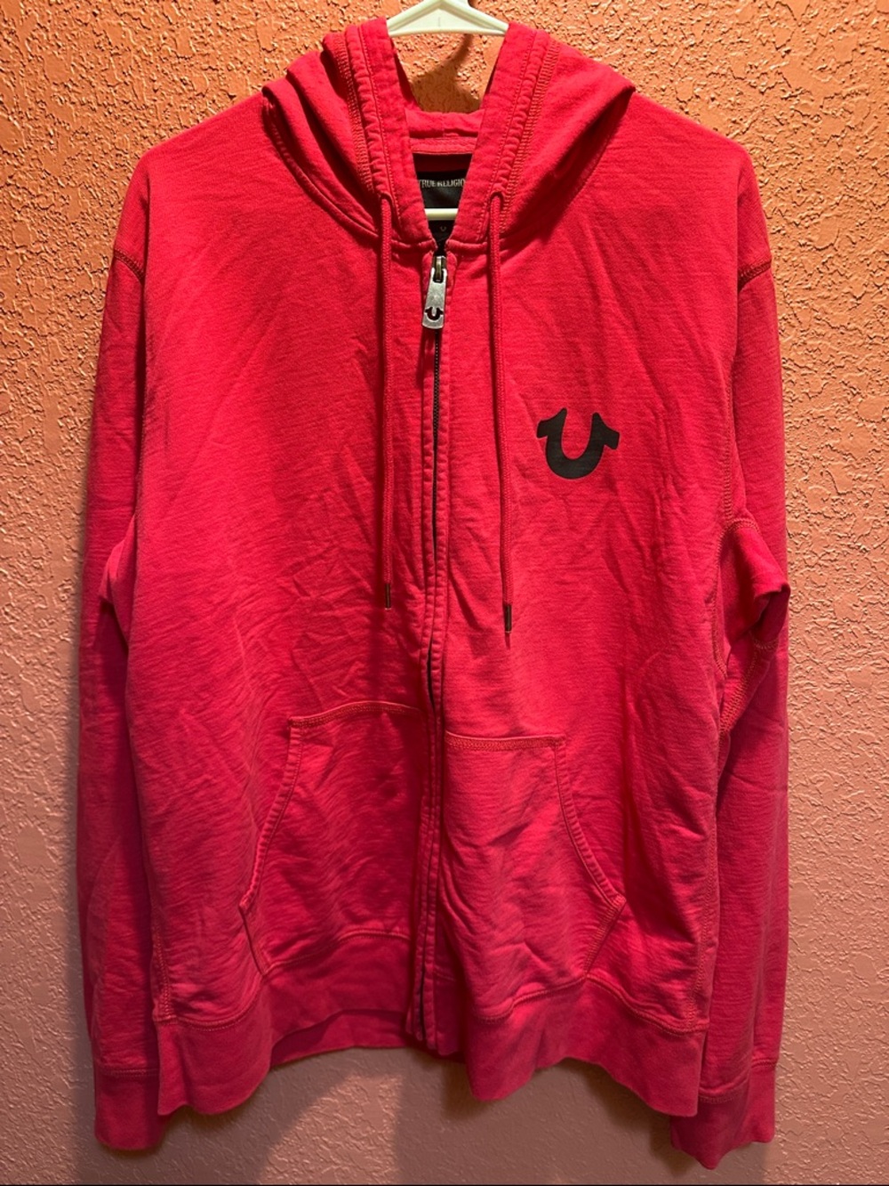 True Religion Bright Red Full-Zip Hoodie with Black Logo